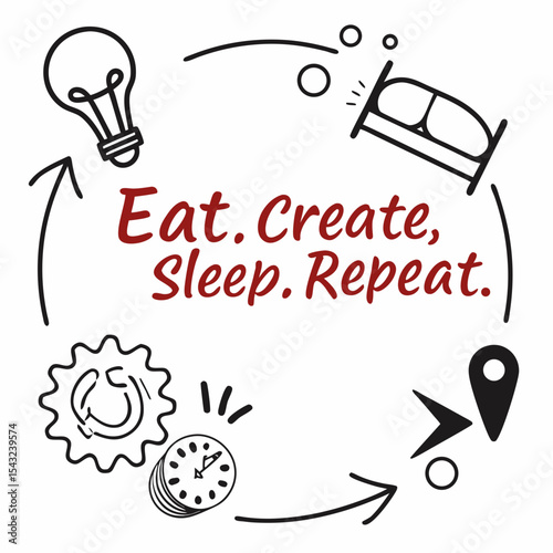 Eat create sleep repeat cycle illustration design