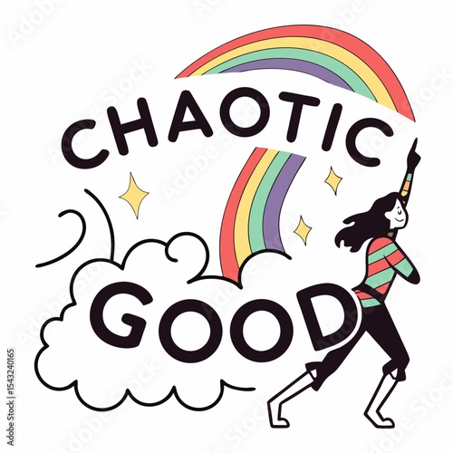 Chaotic good rainbow girl positive vibes illustration