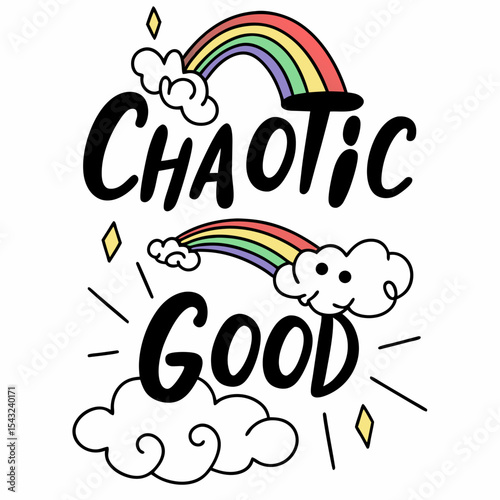 Schilderij op canvas Chaotic good rainbow clouds cute design