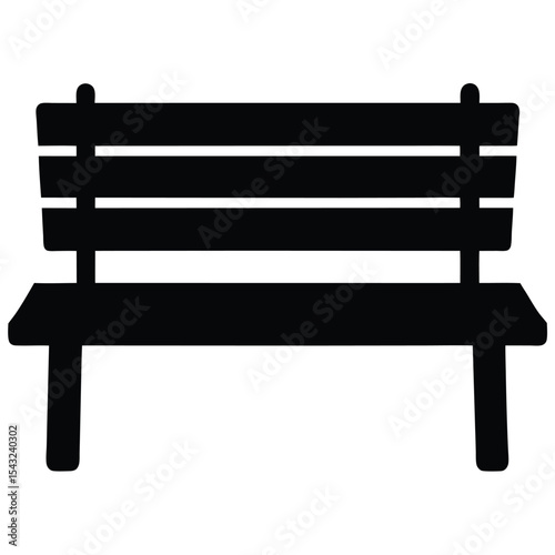 Silhouette of a wooden park bench illustration for design and icon purposes on a white background