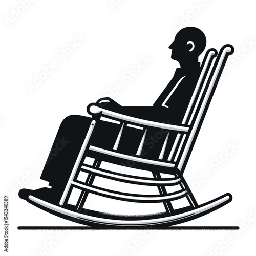 Senior man sitting in a retirement rocking chair on a transparent background