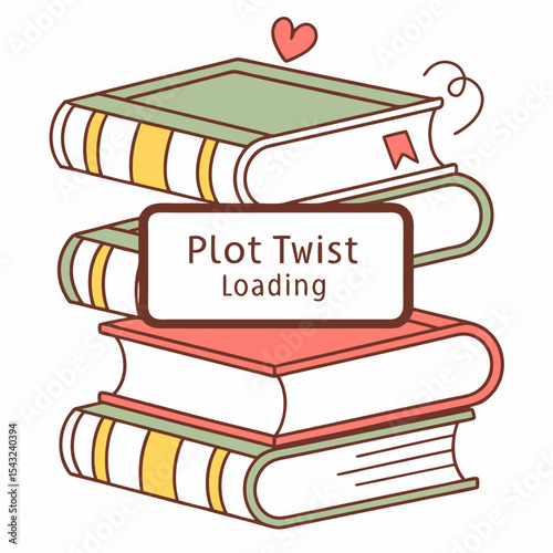 Stack of books plot twist loading design element