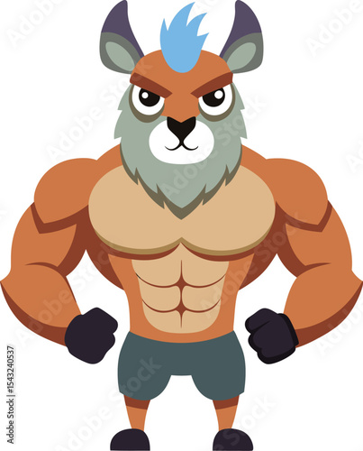 cartoon illustration of an angry bodybuilder llama, t-shirt design, t-shirt logo