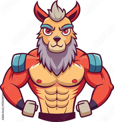 bodybuilder llama cartoon, t-shirt design, t-shirt logo