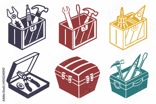 set of Tool Box silhouette vector illustration