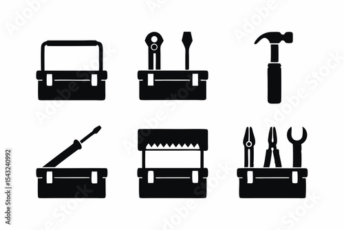 set of Tool Box icon silhouette vector illustration