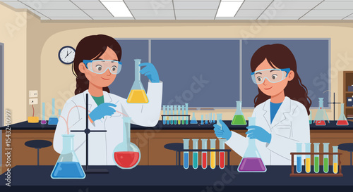 Female Scientists Conducting Experiments in a Modern Laboratory