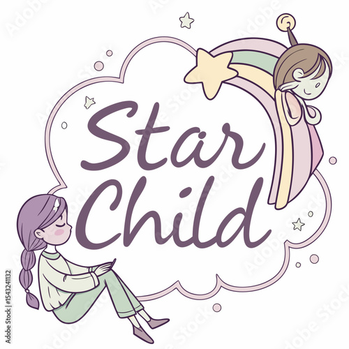 Dreamy star child girls pastel rainbow cloud