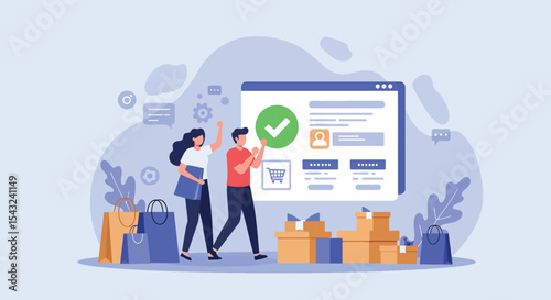 Successful Online Shopping Experience Happy Customers, Secure Purchases, and Easy Delivery