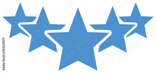 Five Blue Stars Rating: Five stylish blue stars symbolize top rating, customer satisfaction, excellent quality, and top-notch service.  Perfect for websites, applications, and marketing materials. 