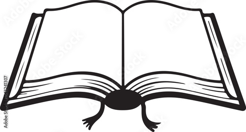 open book illustration black and white vector drawing with pages and bookmark