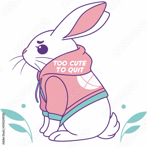 Adorable bunny in pink hoodie too cute to quit
