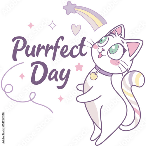 Purrffect day cute cat rainbow stars design