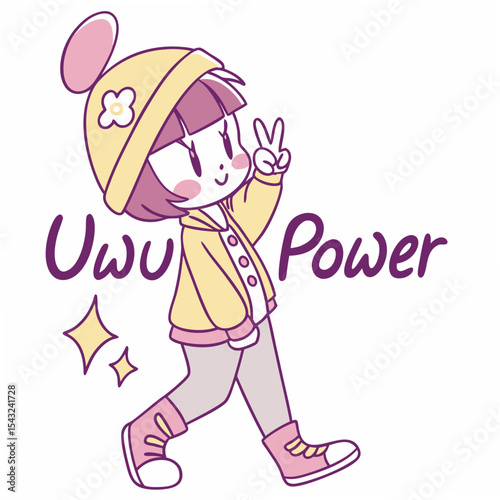 Kawaii girl uwu power peace sign transparent png