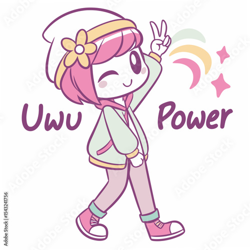 Kawaii anime girl uwu power pose transparent png
