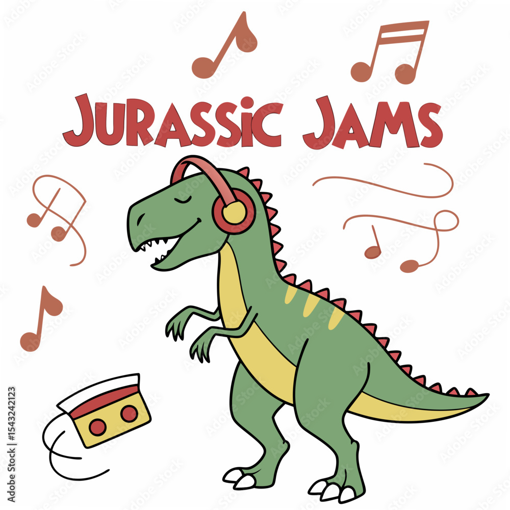 Obraz premium Groovy dinosaur listening music jurassic jams