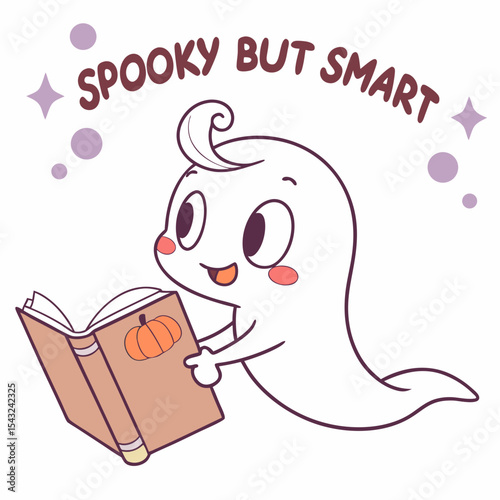 Spooky cute ghost reading book halloween smart