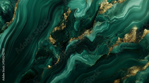 Luxurious malachite green marble texture with striking gold veins perfect for creating a high-end design or decorative backdrop Abstract fluid art background