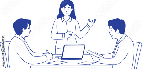 business presentation by woman leader in modern line art style