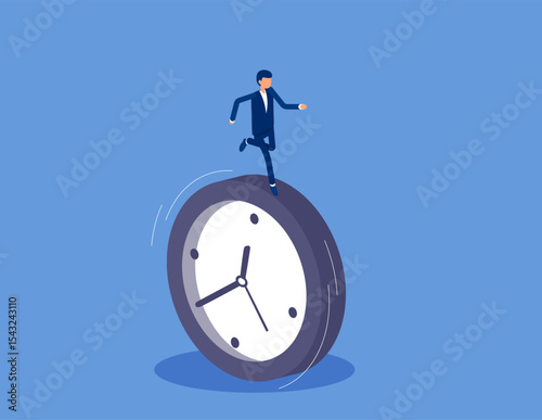 Businessman running on the clock. Flat isometric vector concept