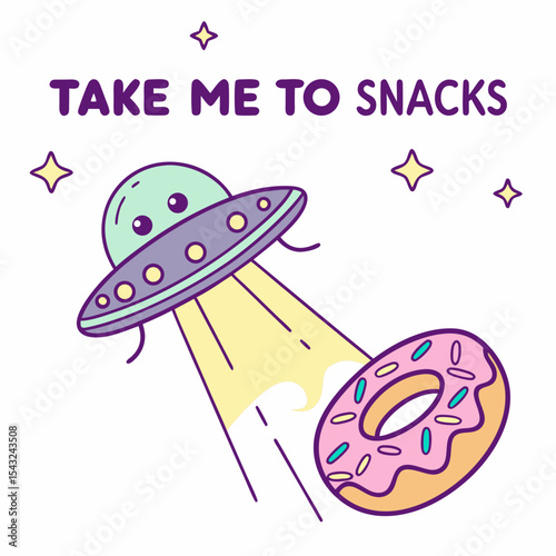 Ufo abducting donut sweet snack illustration design