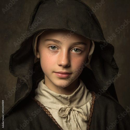 Young Girl in Medieval Hood Portrait Artistic Photography