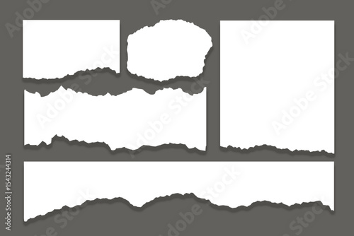 Gray torn paper edge template ripped horizontal strips with shadows border texture design vector illustration.
