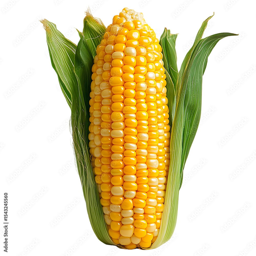 Obraz premium Fresh yellow corn on the cob in its husk isolated