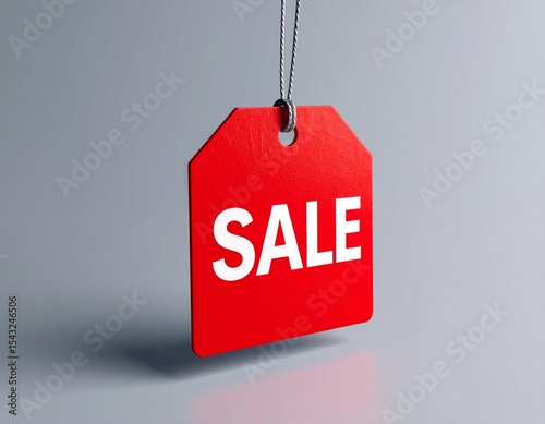 Red Sale Tag on a Gray Background