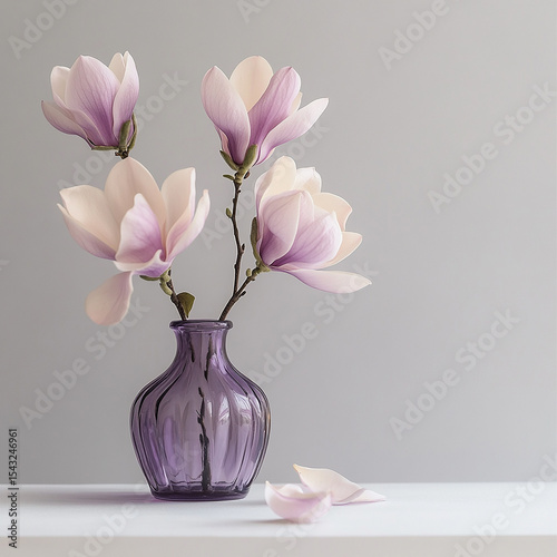 Magnolia Blossoms in Amethyst Vase