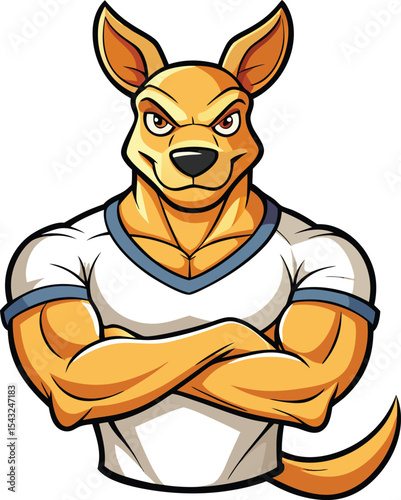 Cartoon muscular kangaroo isolated on white background, t-shirt design, t-shirt logo