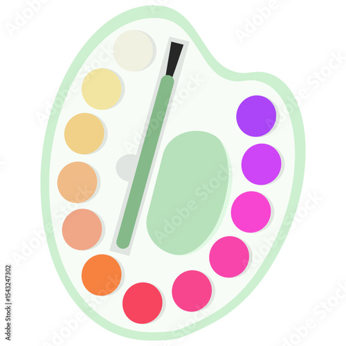 pastel paint palette with brush, perfect for creative kids and school art lessons during the new term.