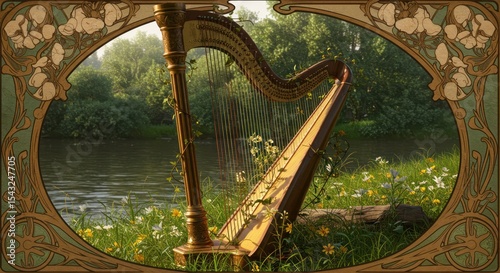 Harp in nature classical stringed musical instrument