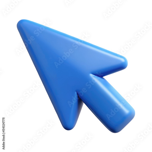 Blue Computer Mouse Pointer Arrow Icon 3d icon in cartoon plastic style minimal isolated on transparent white background, clipping path