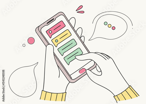 Hands Holding Smartphone with Chat Messages
