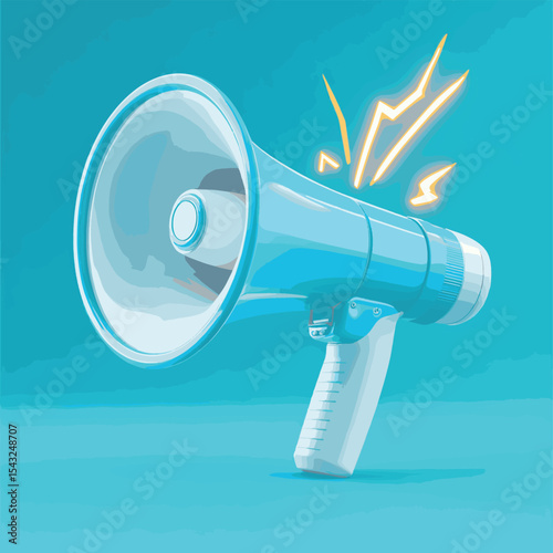 3D Blue megaphone and flash lightnings