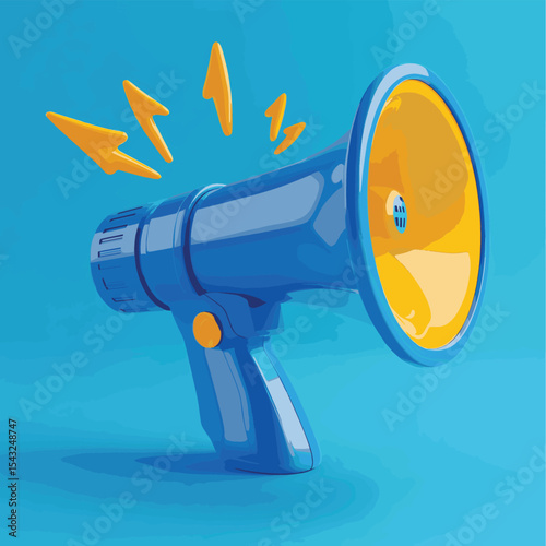 3D Blue megaphone and flash lightnings