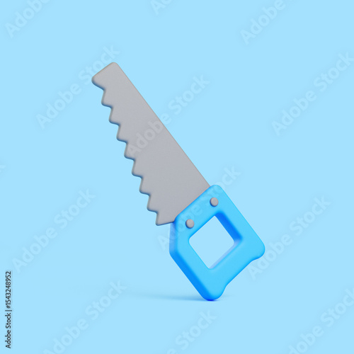 3D Handsaw Standing Upright on Blue Background