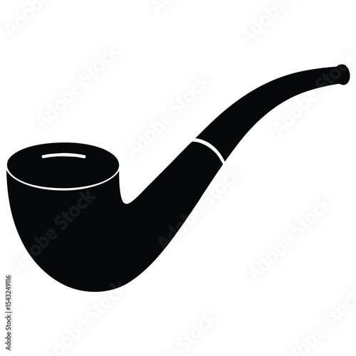 Classic black and white silhouette of a smoking pipe isolated on a white background
