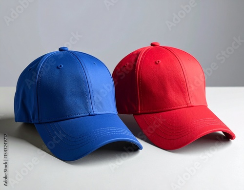Red and Blue Baseball Caps on a White Background