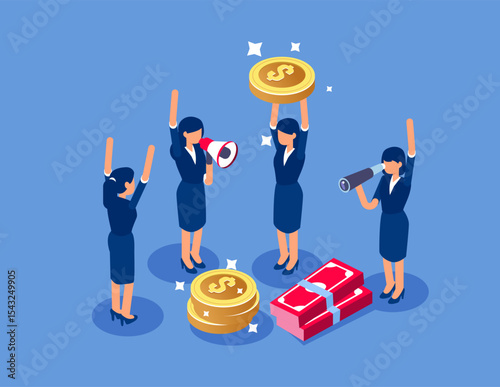 Team success. Flat isometric vector concept