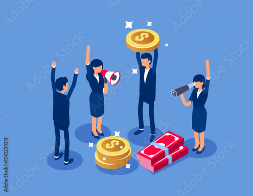 Team success. Flat isometric vector concept