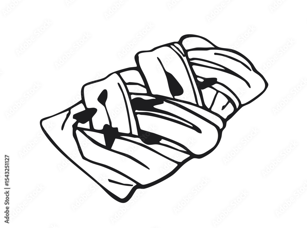 Obraz premium Maple Pecan Puff Pastry Braid.&nbsp;Black and white hand-drawn bakery illustration