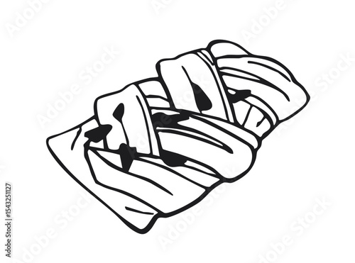 Maple Pecan Puff Pastry Braid. Black and white hand-drawn bakery illustration