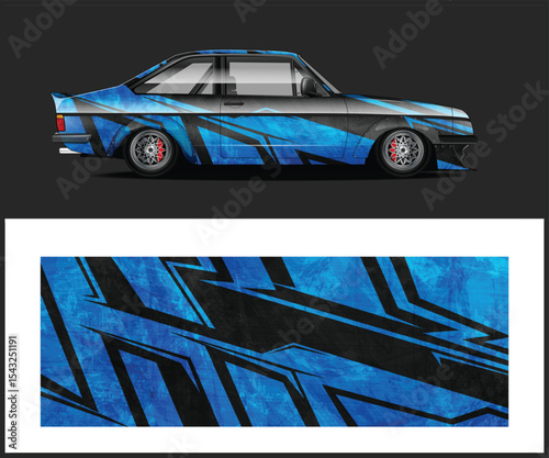Automotive Car Wrap Design Concept with Abstract Geometric Patterns and Band Logo