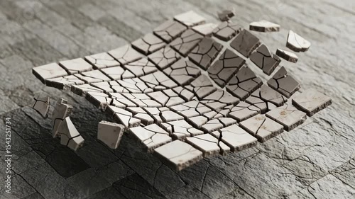 Abstract Cracked Surface with Displaced Fragments Creating a Unique Artistic Composition