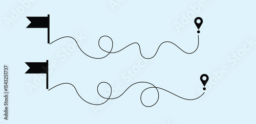  Travel Path Line Vector Illustration – Curved and Straight Route Design Elements for Maps, Navigation, and Journey Planning Concepts”