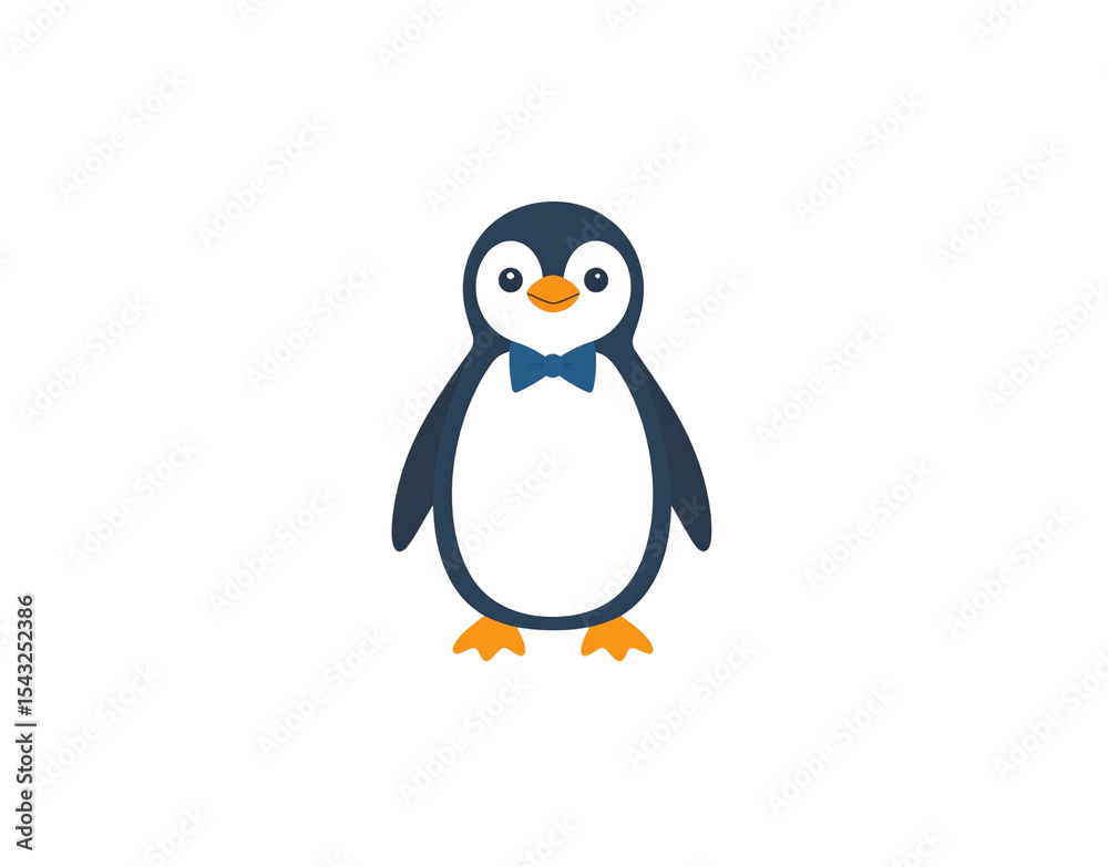 Fototapeta premium Cartoon Penguin with Bow Tie Cute and Formal Antarctic Bird Illustration.