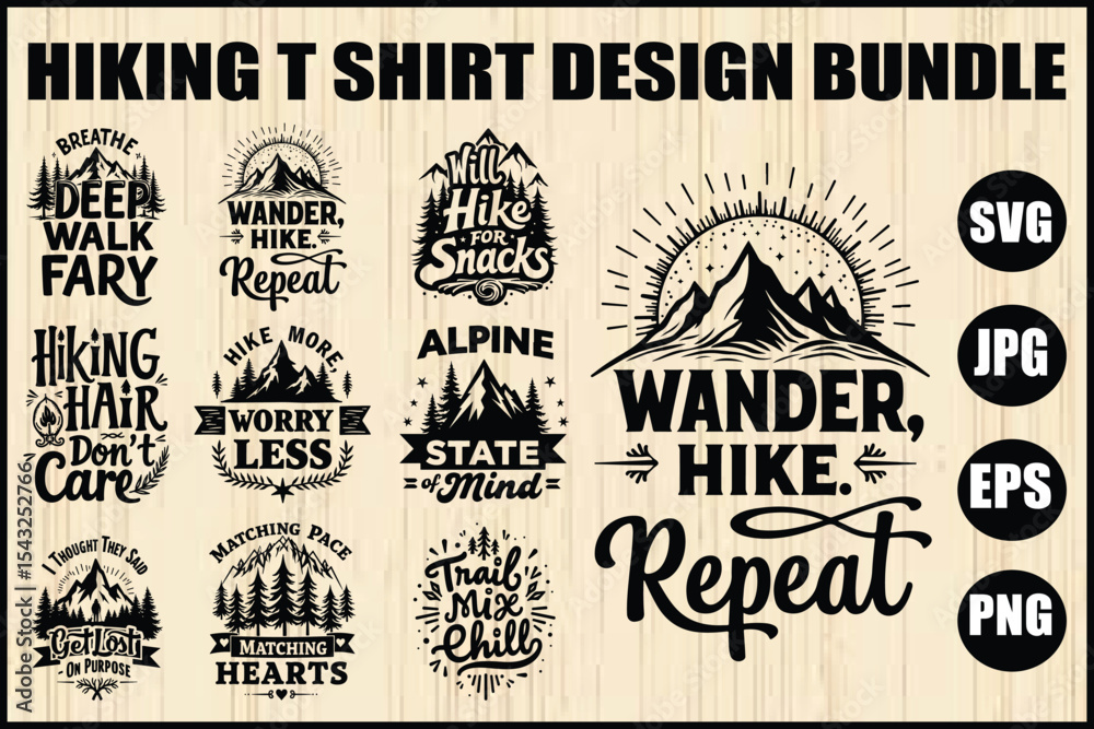 Fototapeta premium Hiking T-Shirt Quote Bundle 