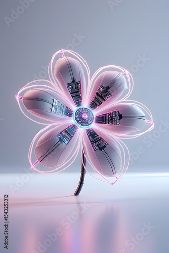 Digital Floral Artwork Blending Nature and Technology in Symmetry